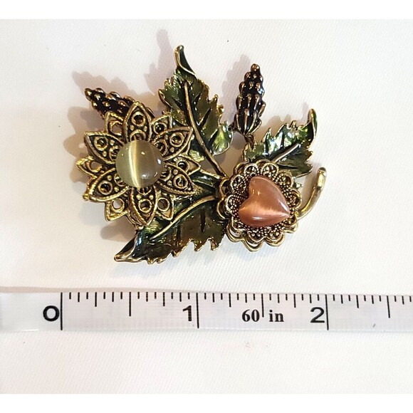 Vtg Kenneth Cole New York KC Moonglow Filigree Bouquet Heart Pin Brooch - Picture 5 of 5